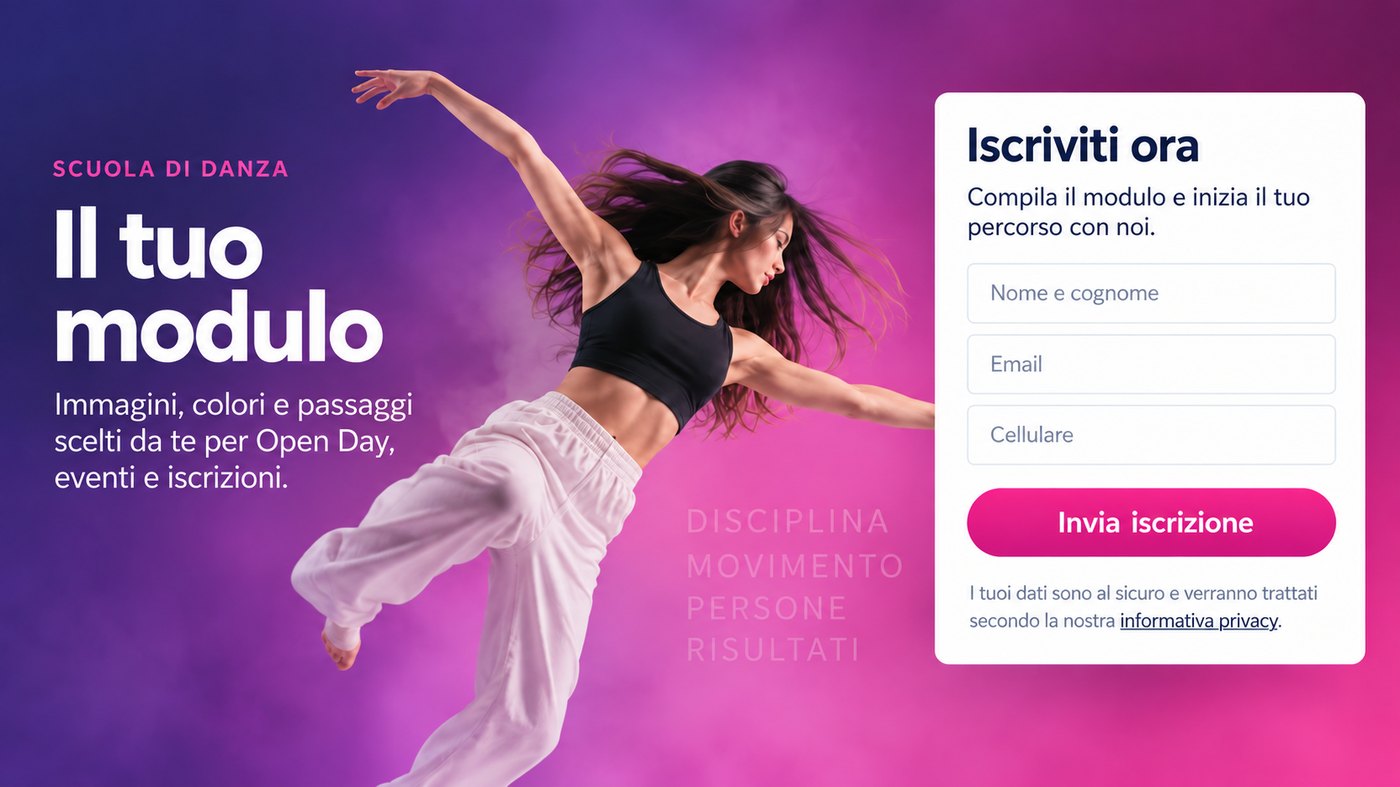 Form Editor Danzagest: modulo di iscrizione online personalizzato per una scuola di danza