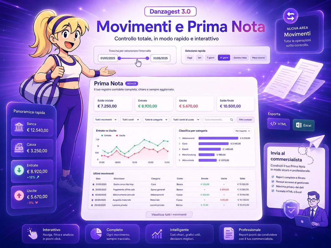 Movimenti, prima nota e statistiche dell'associazione